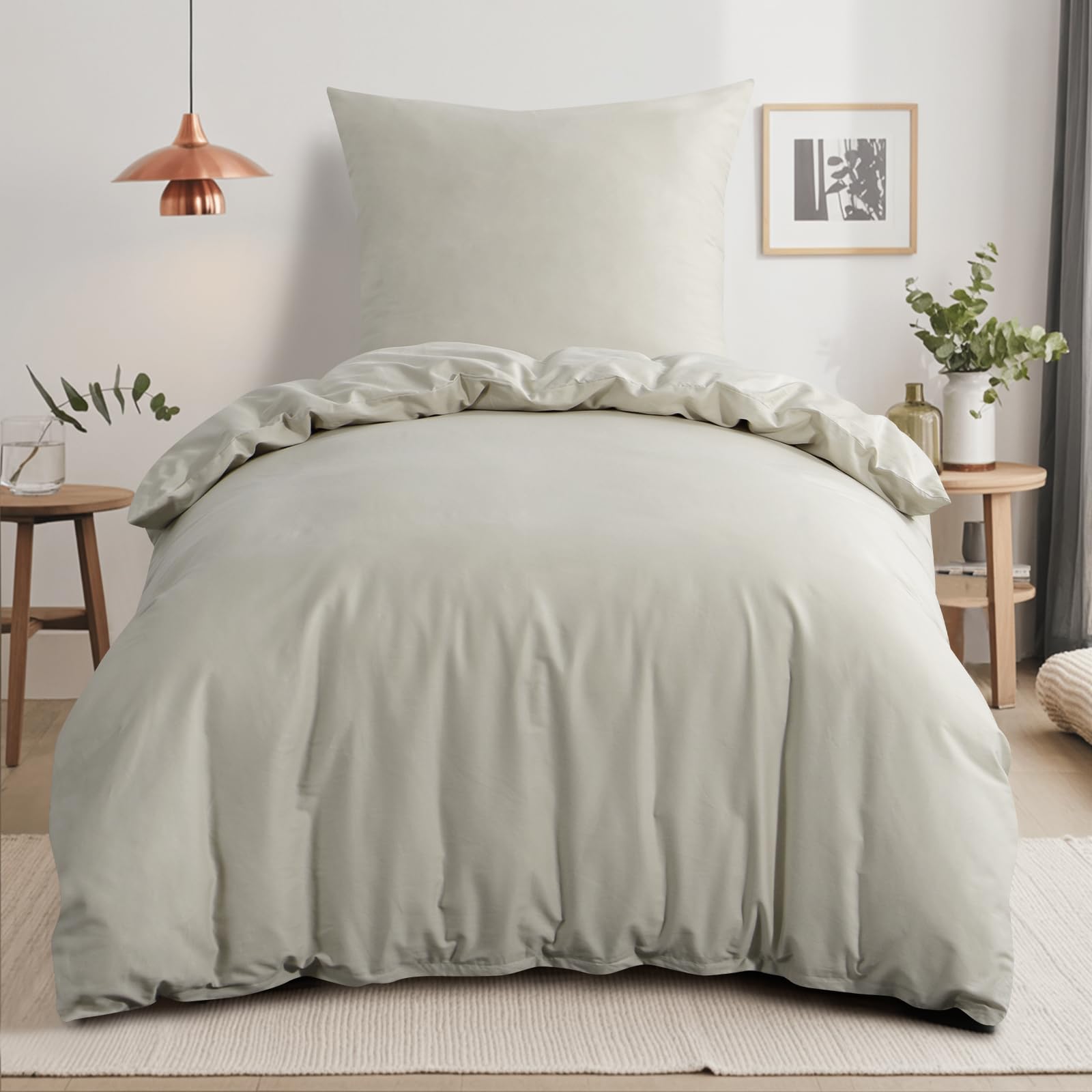 RUIKASI Bettwäsche 155x220 Baumwolle Beige - Baumwolle Bettwäsche-Sets 155x220cm 2teilig mit Reißverschluss, Baumwollbettwäsche Set Cotton, weich und atmungsaktiv