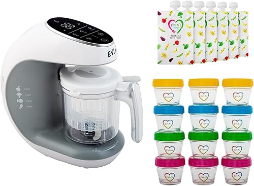 EVLA'S Fabricante de alimentos para bebés, procesador de alimentos, molinillo de vapor y almacenamiento de alimentos para bebés, tarros de vidrio