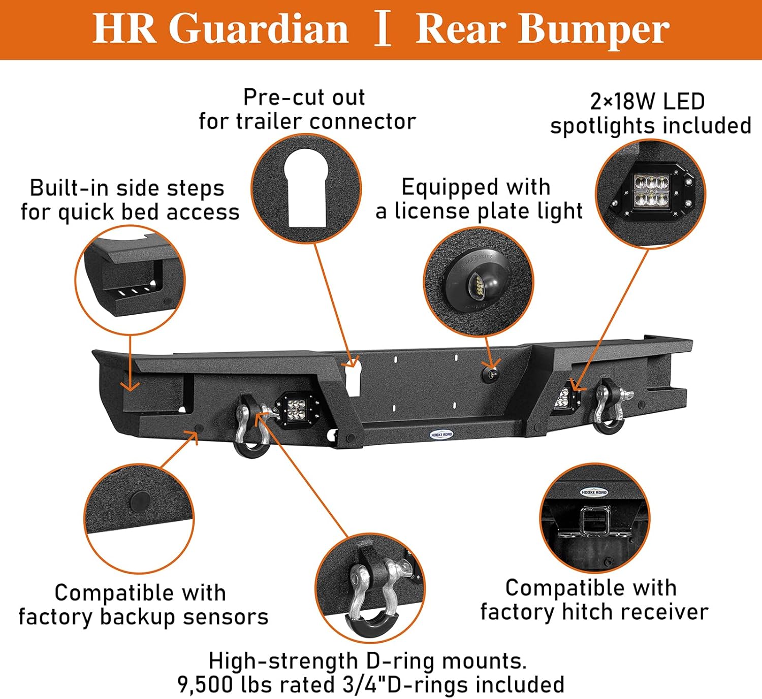 Hooke Road Gladiator Front and Rear Bumper Set for 2020-2026 Jeep Gladiator JT Pickup, Offroad Sturdy Steel Bumpers with Winch Plate, LED Lights & D-rings