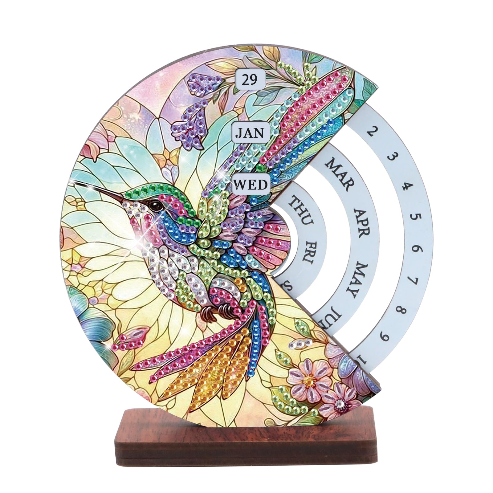 JISHSHAY Diamond Painting Calendar Bird Diamond Art Calendar Wheel Hummingbird Gem Art Desk Date Display Gem Painting Desk Date Jigsaw Puzzles Table Ornaments Embroidery Kit Desktop Decoration