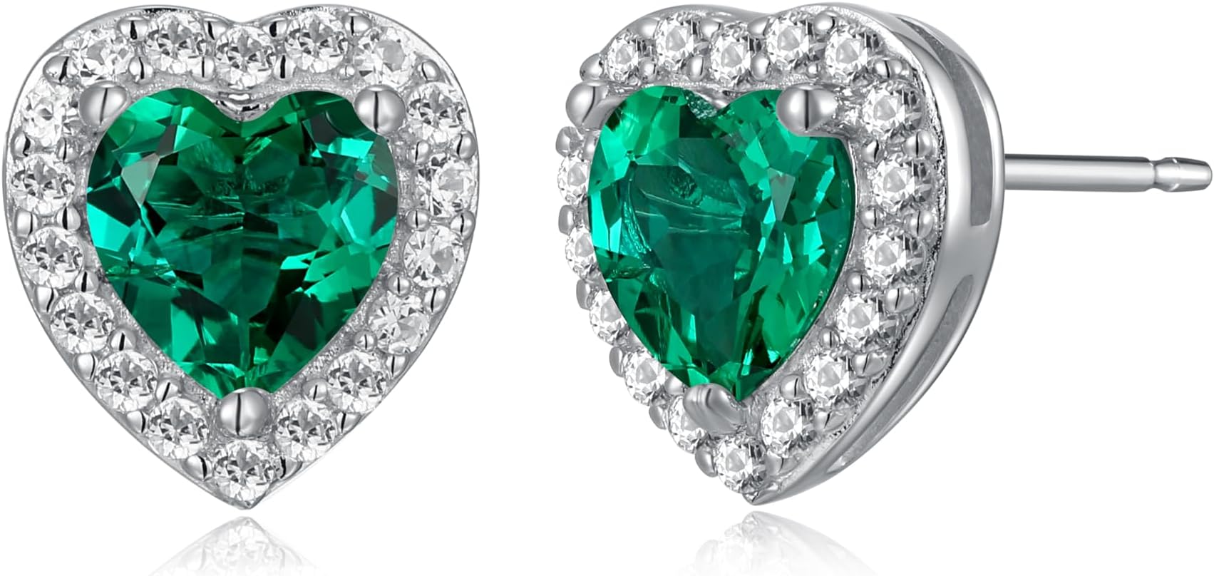 Amazon EssentialsSterling Silver Created White Sapphire Halo Heart Stud Earrings, (previously Amazon Collection)