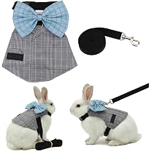 Hypeety Bunny Harness and Leash Set for Rabbits Adjustable Soft Small Animal Walking Vest with Bow Escape Proof Lightweight Bunny Formal Suit Style Leash for Pet Rabbit Bunnies Guinea Pigs Grey, M