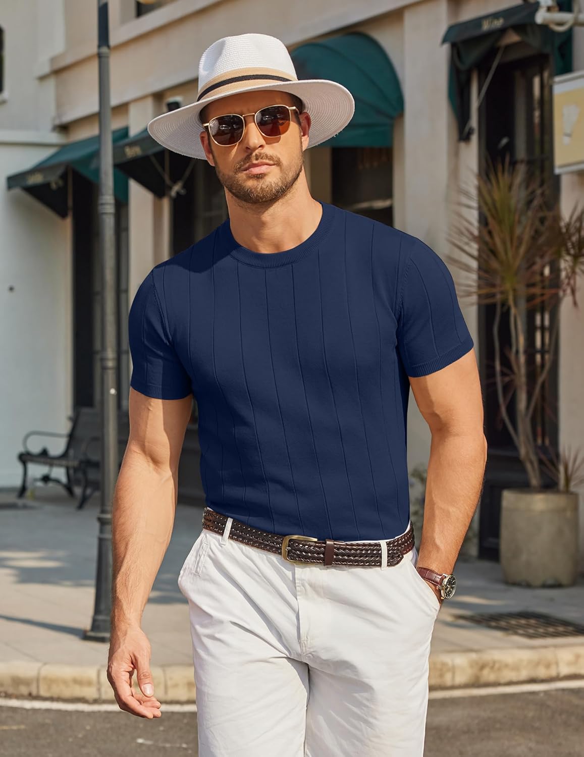 COOFANDY Men's T-Shirts Short Sleeve Crewneck Knit Shirts Summer Ribbed Textured Tee Shirts - Image 4