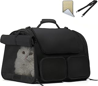 FUKUMARU Transportbox Katze, Faltbare Katzentransportbox, Transportbox Hund mit Reisetasche, Transportbox für Katzen/Hund bis 22kg, Schwarz