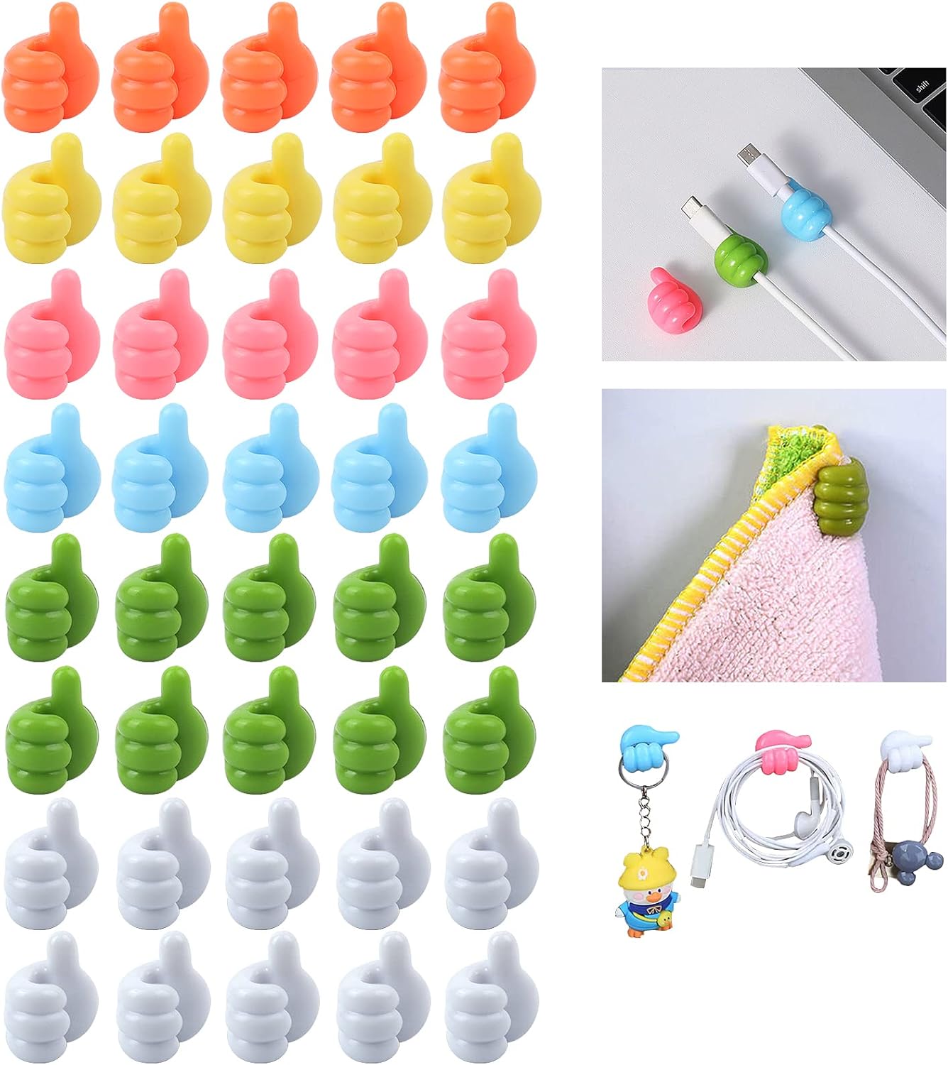 YADIMI Thumb Cable Clips, 40PCS Hooks Thumb Self Adhesive Cable Holder
