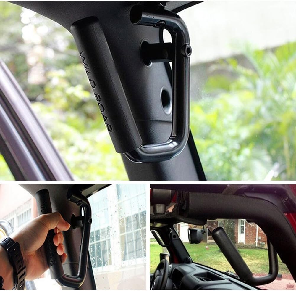Aluminum Alloy Front Grab Bars Kit, Pack of 2, Compatible with 2007-2019 Jeep Wrangler JK JKU Roll Bar, Black