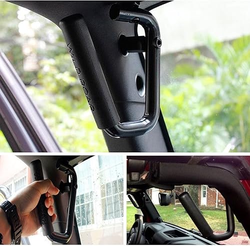 Miniatura 7 de Kit de barras de agarre delanteras de aleación de aluminio, paquete de 2, compatible con barra enrollable Jeep Wrangler JK JKU 2007-2019, color negro
