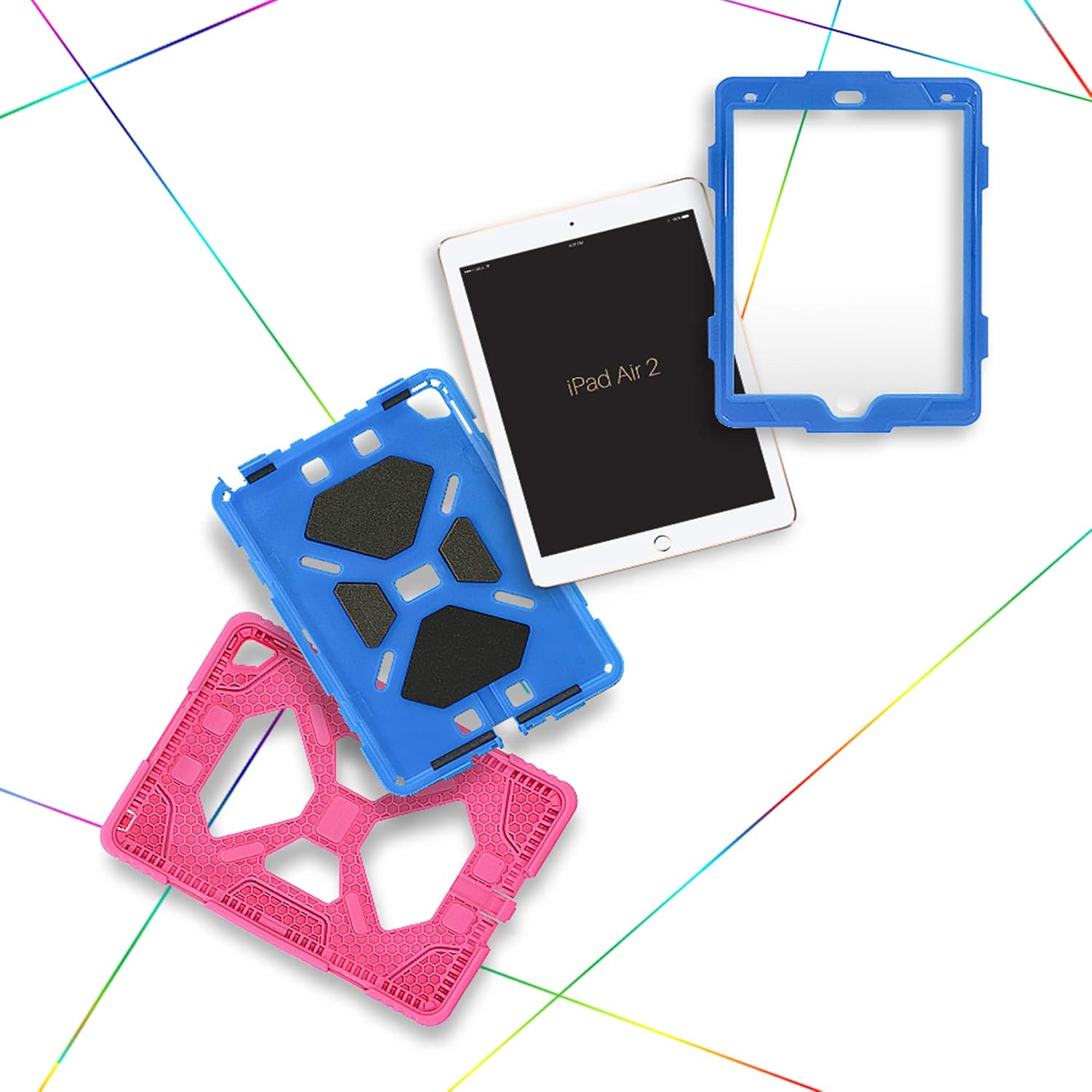 iPad Air 2 Case ACEGUARDER Full Body Protective Premium Soft Silicone Shock Resistant Drop Proof Cover (Pink/Bule)