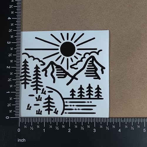 Vista 6 de Calcomanías de montaña, paquete de 4: latido del corazón de montaña, árboles de montaña del sol, calcomanía de dibujos animados de montaña, montañas