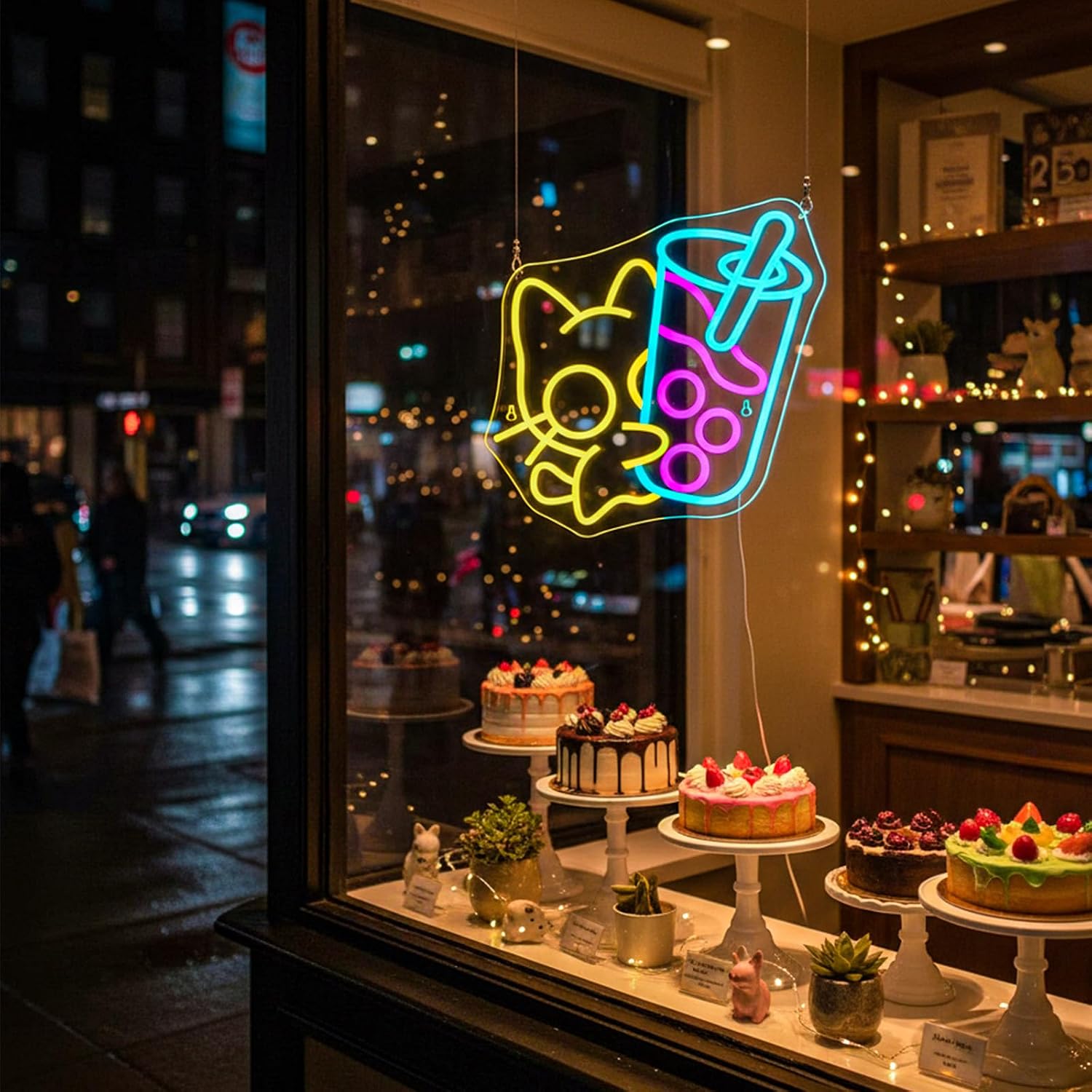 Looklight Cat Boba Tea Neon Sign Yellow Cute Kitty Bubble Tea Neon Signs for Wall Decor LED Neon Light Bar Sign Light Up Signs for Dimsum Store Bar Milk Tea Shop image 4