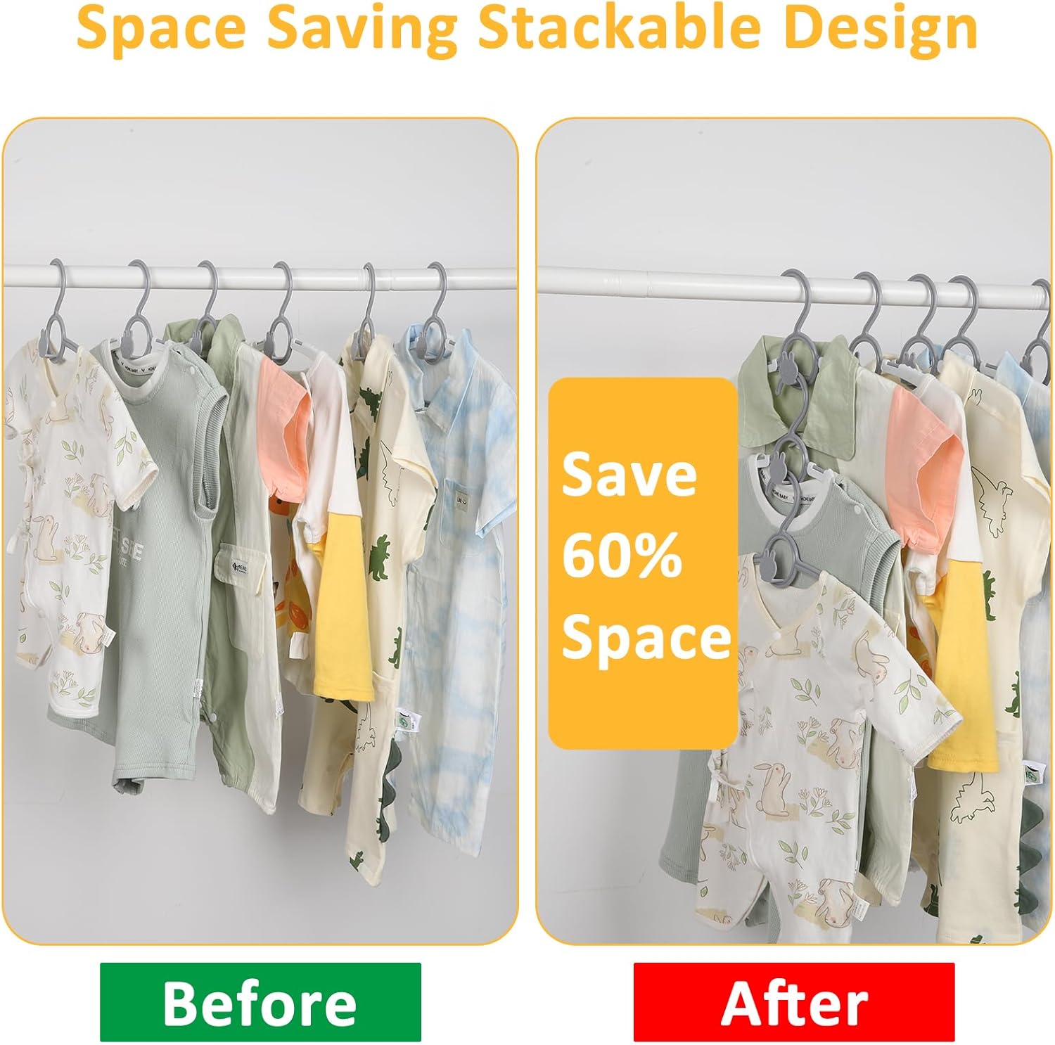 50 Pack Baby Hangers, Non-Slip Kids Hangers, 11"-14" Adjustable Infant Hanger, Space Saving Plastic Hanger for Girl Boy Toddler Kids Child (Grey) - Image 4