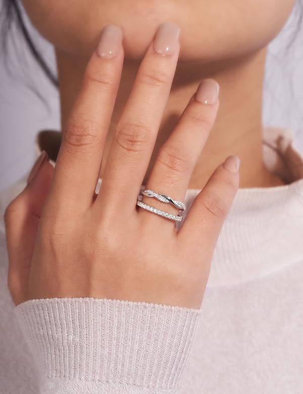 IMOLOVE Moissanite Wedding Band Wedding Rings for Women Twisted Rings 925 Sterling Silver Rings with 18K White Gold Plated Eternity Stackable Engagement Ring Anniversary Band Size 7 by IMOLOVE - Used condition - Image 5