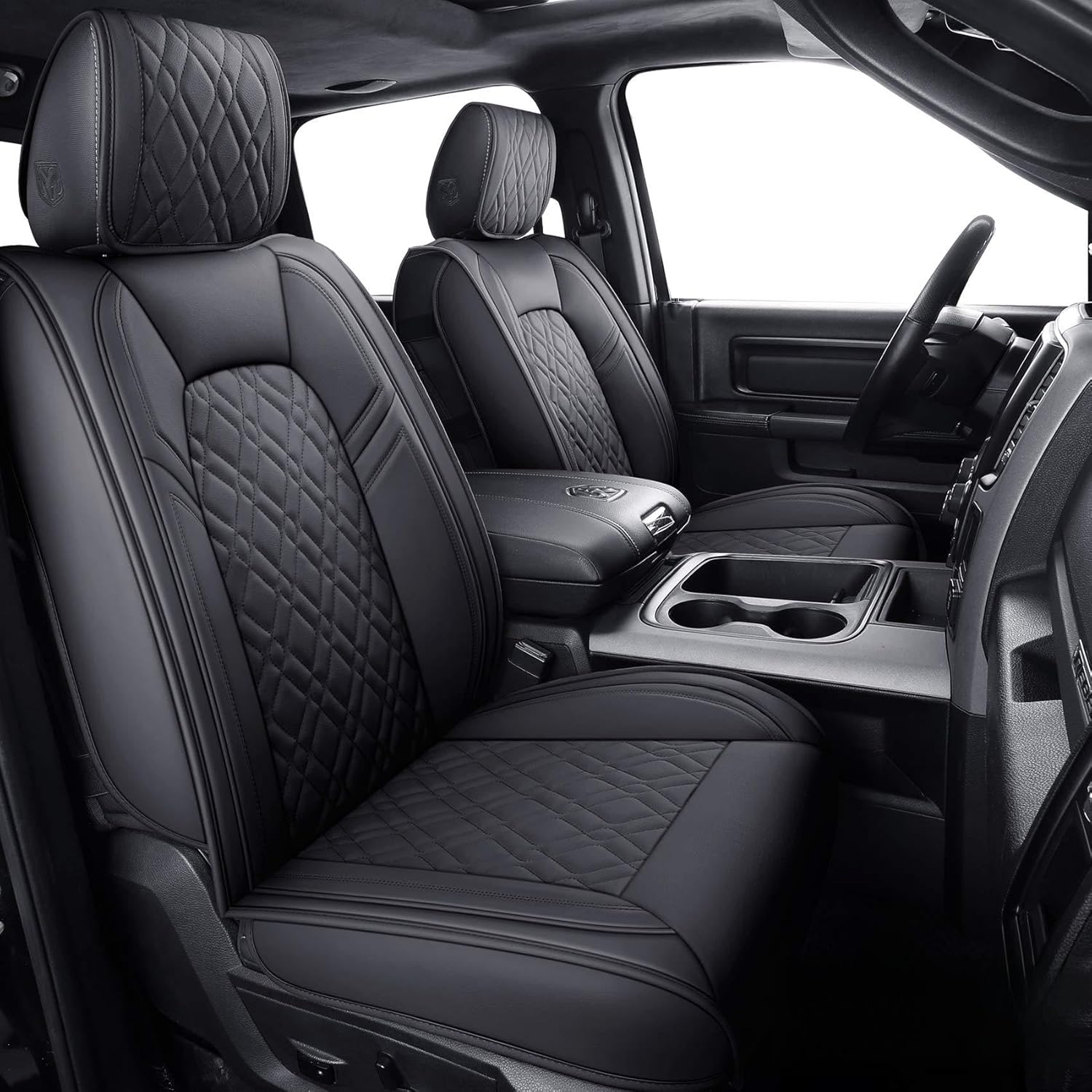 Aierxuan Dodge Ram Car Seat Covers Full Set Custom Fit 2009-2026 1500 2010-2026 2500 3500 Pickup Truck Crew Double Quad Cab Waterproof Leather Cushions (Full Set, Black)