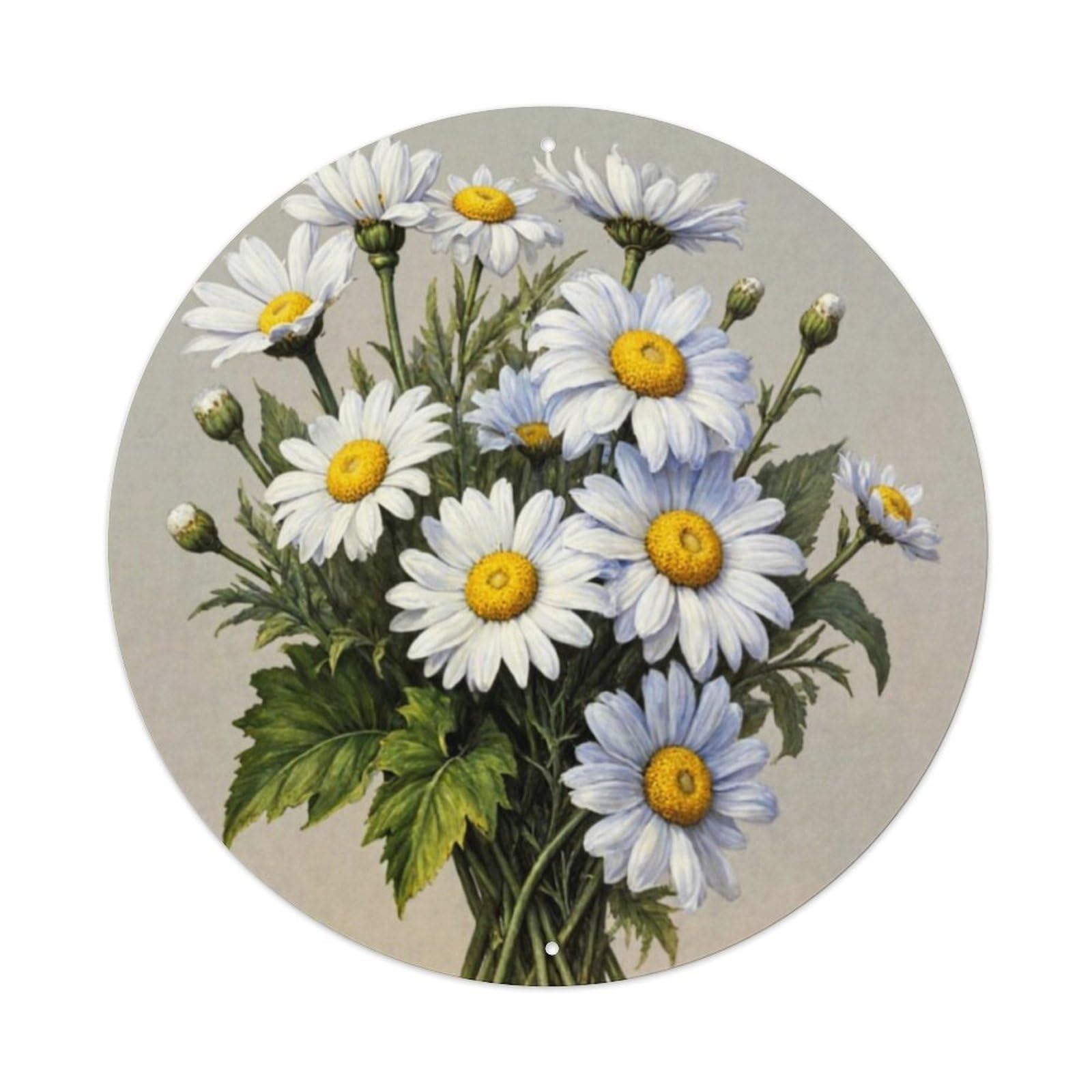 Jdyaojiesheng Vintage Daisy Flower Bouquet Pattern Print Round Tin Sign Retro Metal Wall Decor Metal Poster, Home Bar Garage Farmhouse Cafe Wall Art Decoration 8X8inch