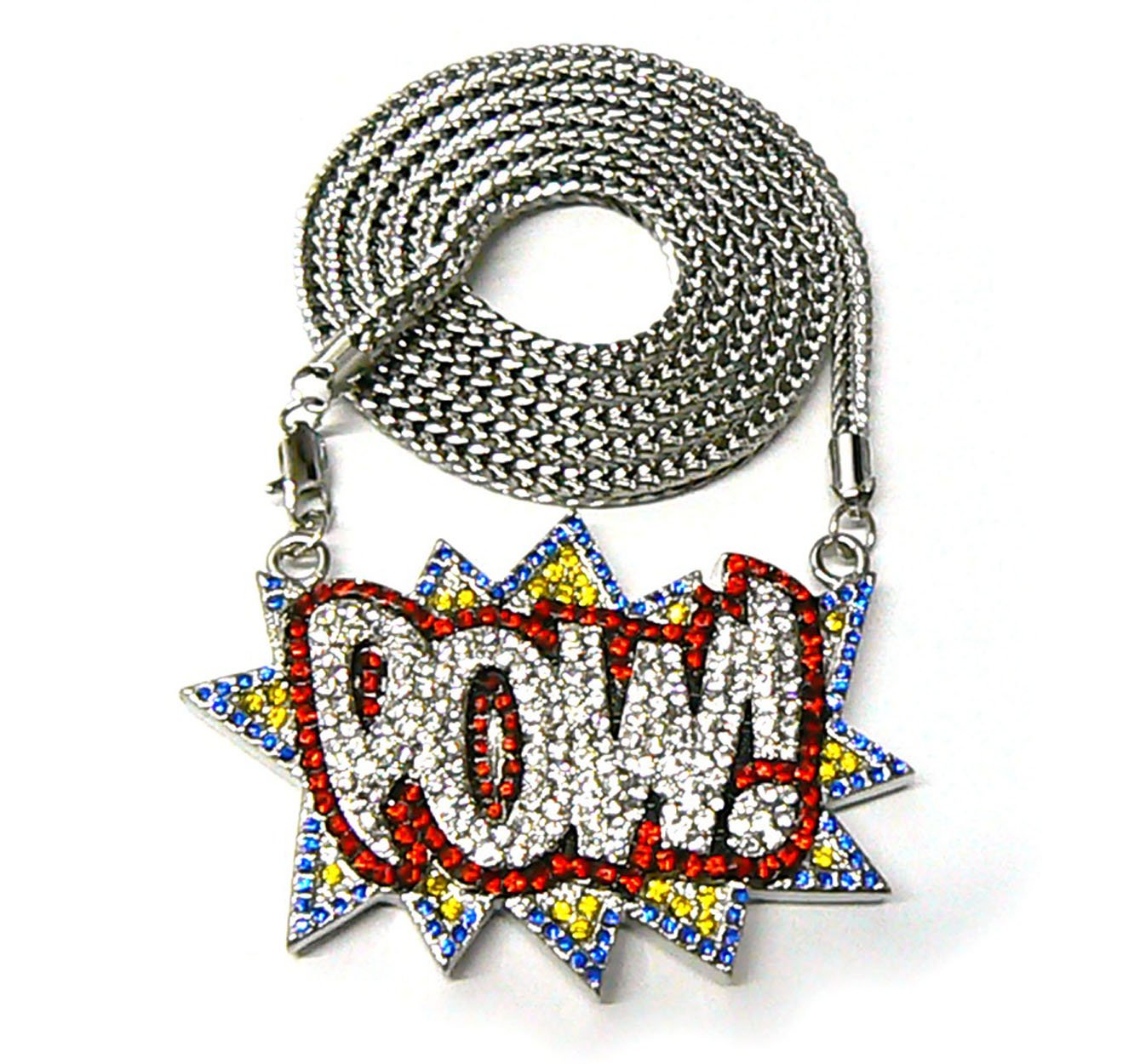 NYFASHION101 Stone Stud POW! Pendant w/ 4mm 36" Franco Chain Necklace