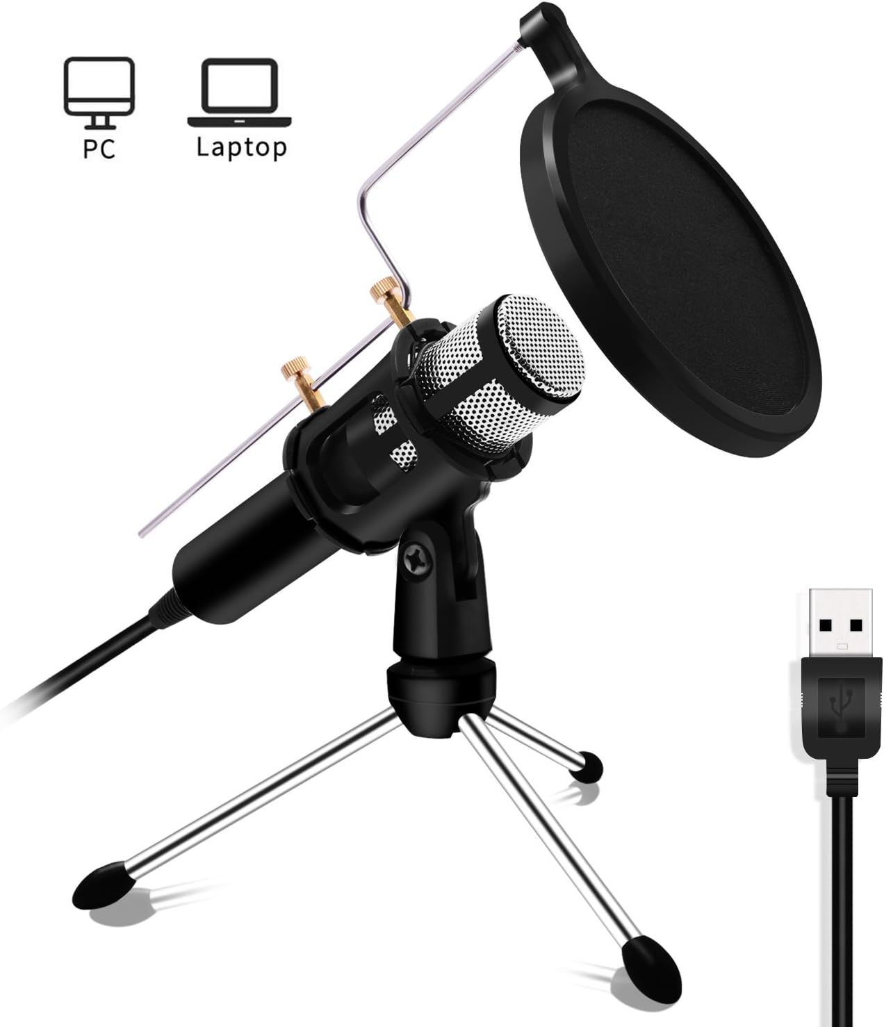Professional Microphone - LEFON USB Microphone Plug & Play Home Studio USB Condenser Microphone Broadcasting & Recording Microphone Set, for YouTube, Facebook, Podcasting, Games(Windows/Mac)