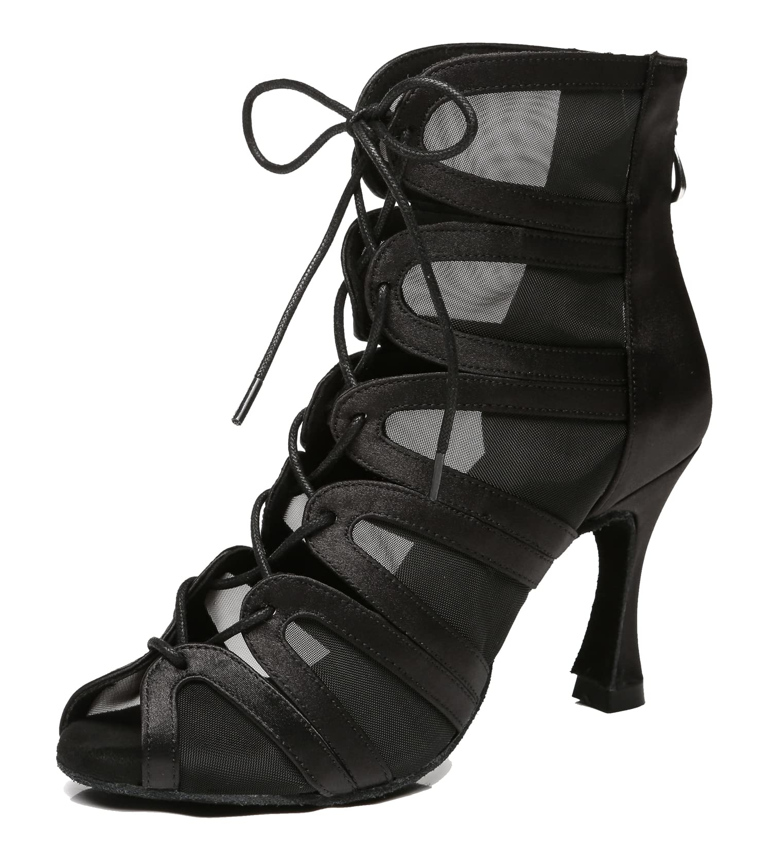 Minishion Dancing Boots Women Latin Ballroom Ankle Dance Shoes Sommer Evening Wedding Party Heeded Sandals L444 Black US 6