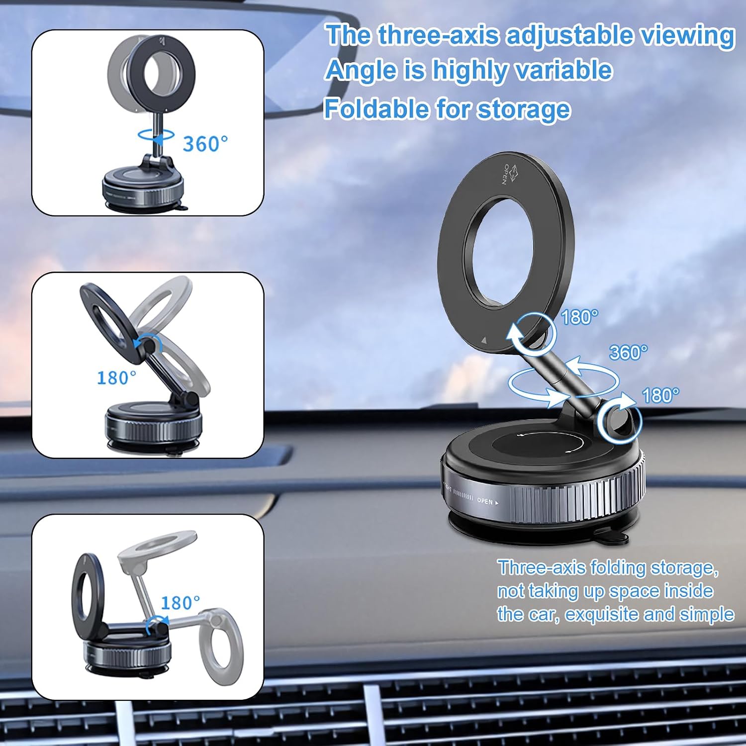 Upgrade Magnetic Suction Cup Phone Mount for Magsafe, 360° Adjustable Magnetic Car Phone Holder, Pocket Size Foldable Car Mount, Cell Phone Holders for Your Car (Black) image 3