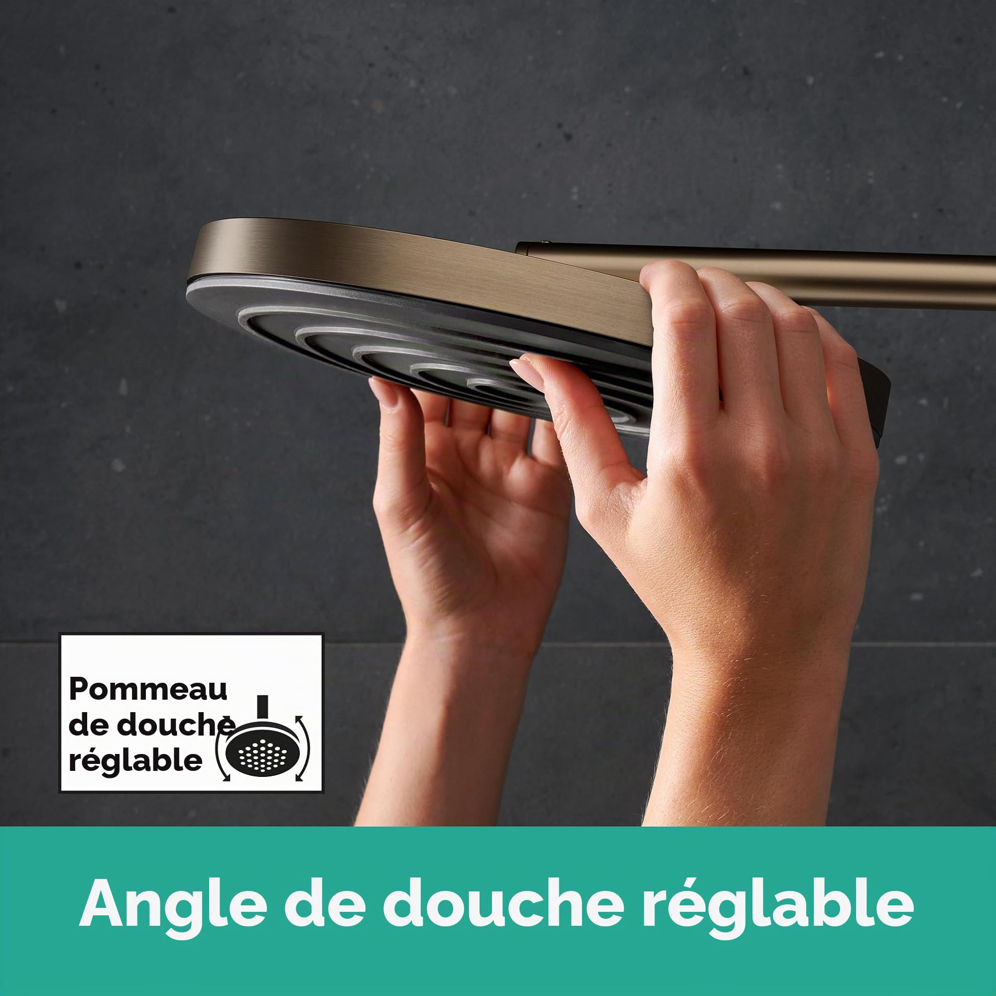 hansgrohe Pulsify S Puro - Colonne de douche avec mitigeur thermostatique, douche pluie (260mm) avec robinet, douchette, support, flexible, barre et douche de tête ronde, Bronze brossé, 24222140
