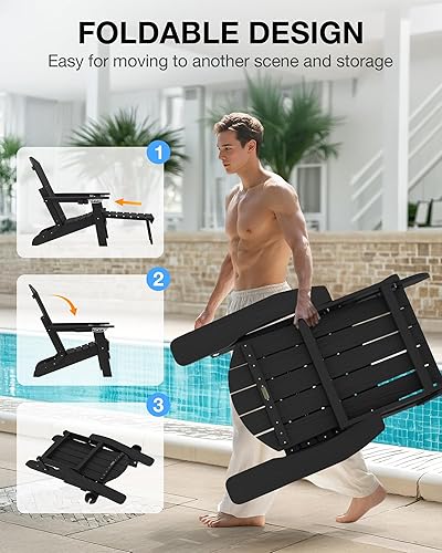 Miniatura 6 de YEFU Silla Adirondack con otomana, respaldo ajustable, silla plegable para fogata al aire libre con 2 portavasos, resistente a la intemperie para