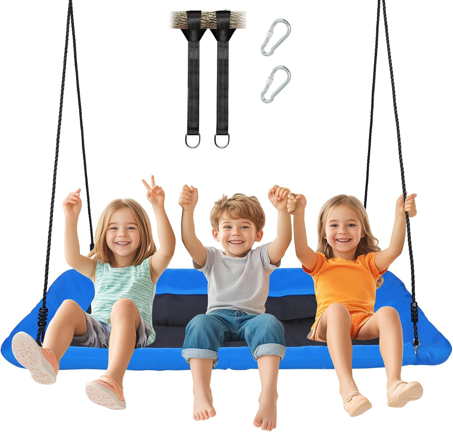 Outdoor Tree Swing - 800lb Giant 60'' Platform Swing for Kids and Adults - 2 Hanging Straps Rectangular Design (Blue)