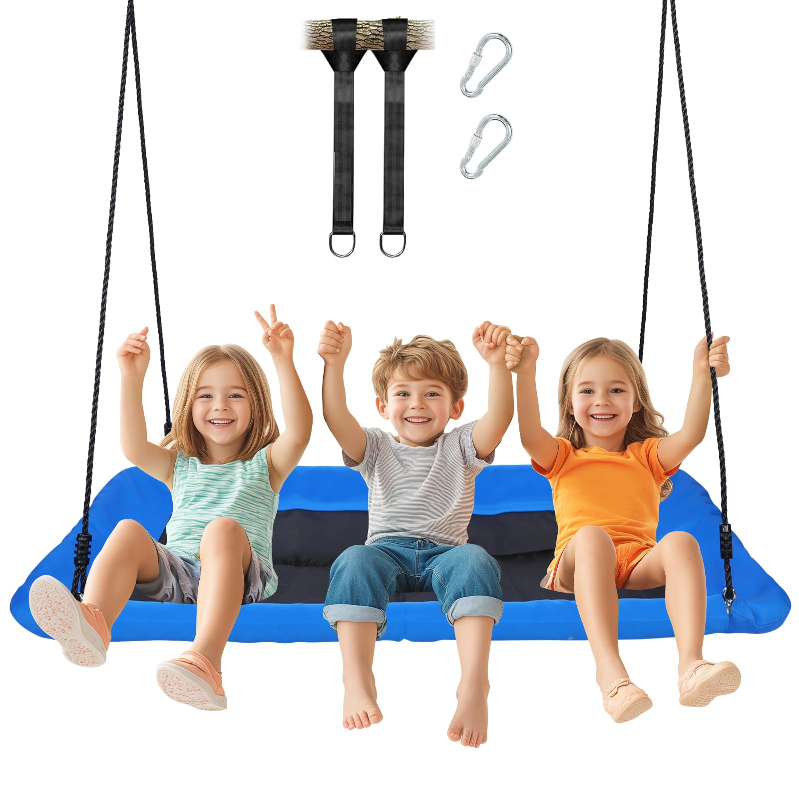 Outdoor Tree Swing - 800lb Giant 60'' Platform Swing for Kids and Adults - 2 Hanging Straps Rectangular Design (Blue)