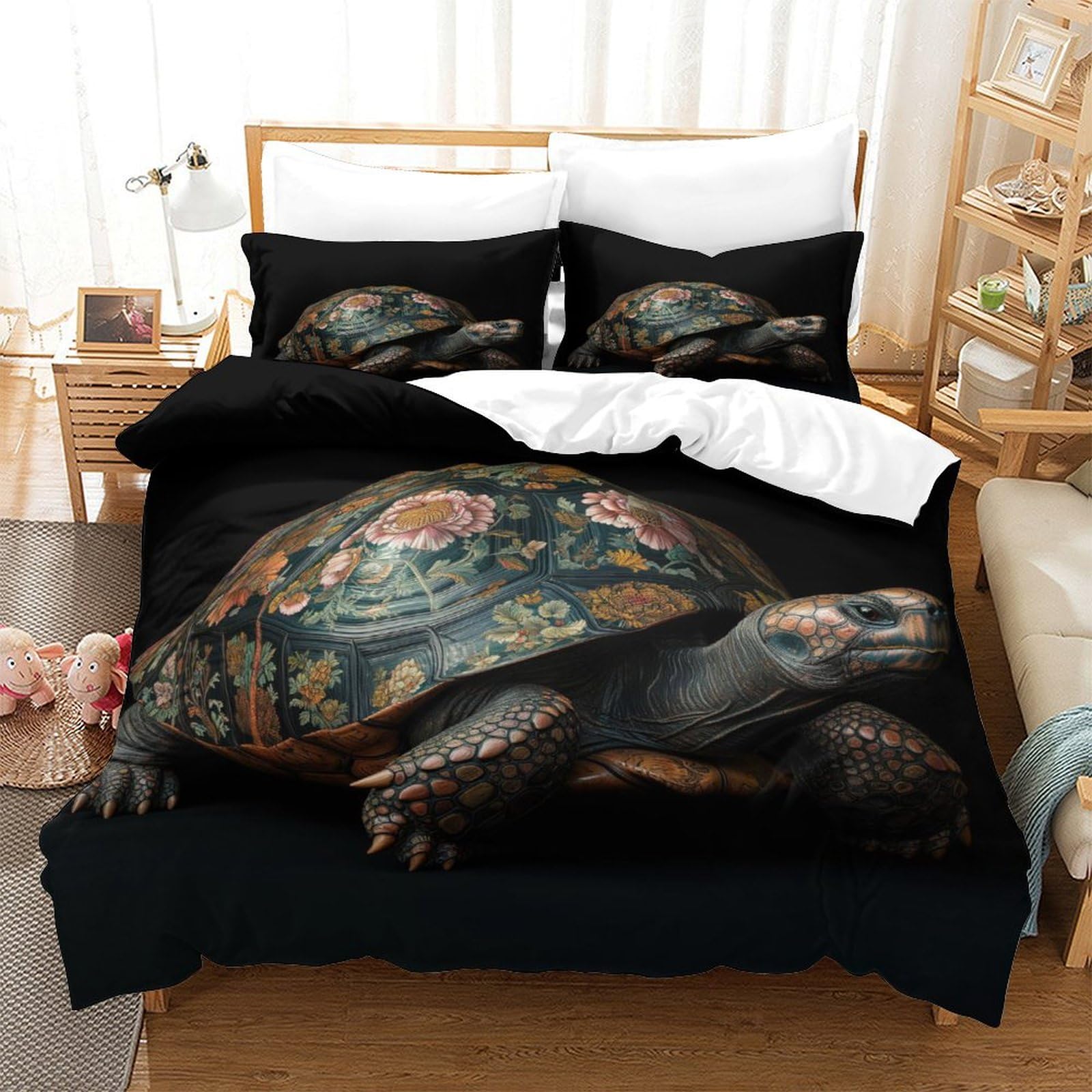 P1s9u7w5y Sea Turtle-5 Realistic Turtle Shell 3D Printed Duvet Cover Set 3Pcs Microfiber Animal Pattern Bedding Set Double（200X200cm）