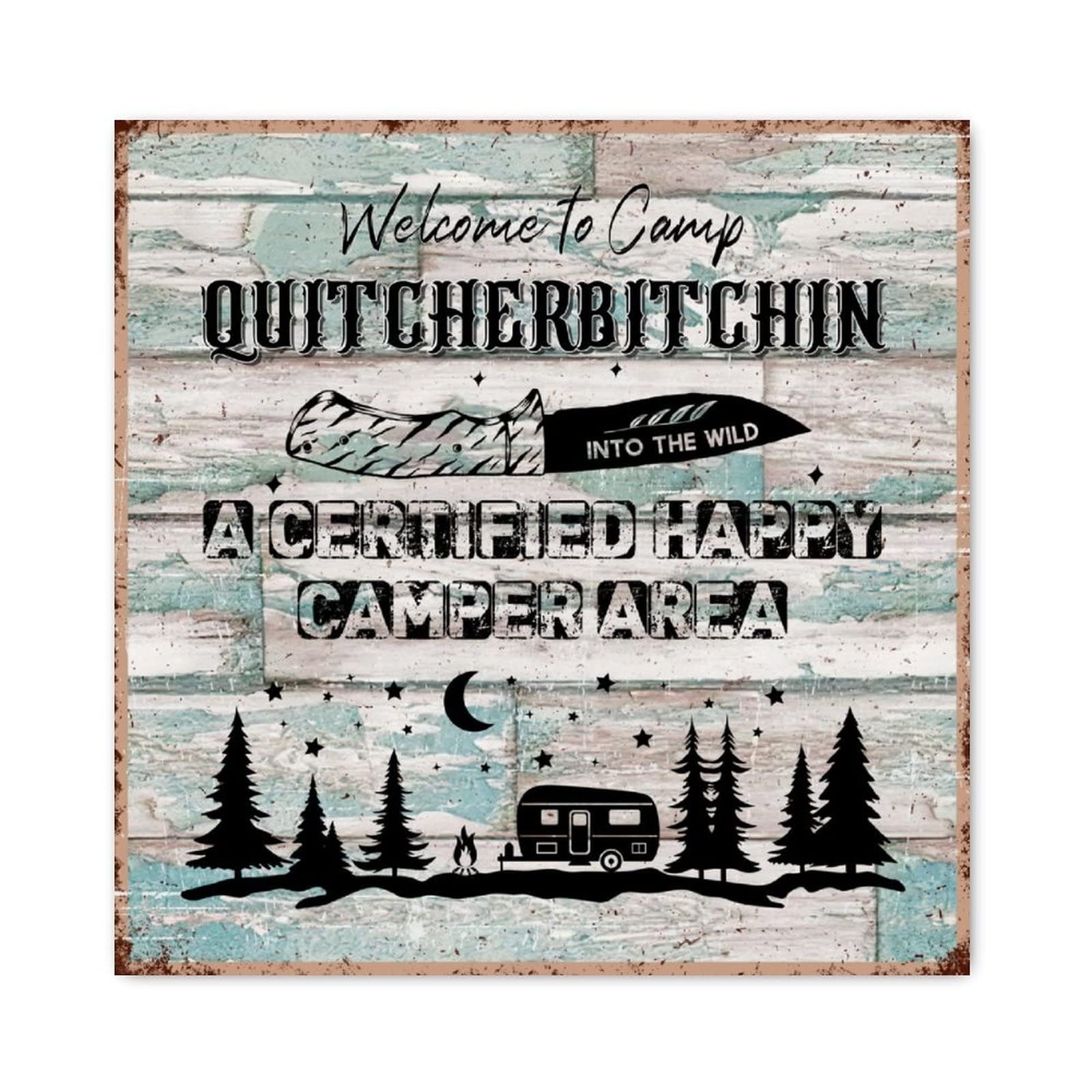 Panneau en bois Welcome pour camping et salon : déco murale rétro et humour chic 30x30 cm