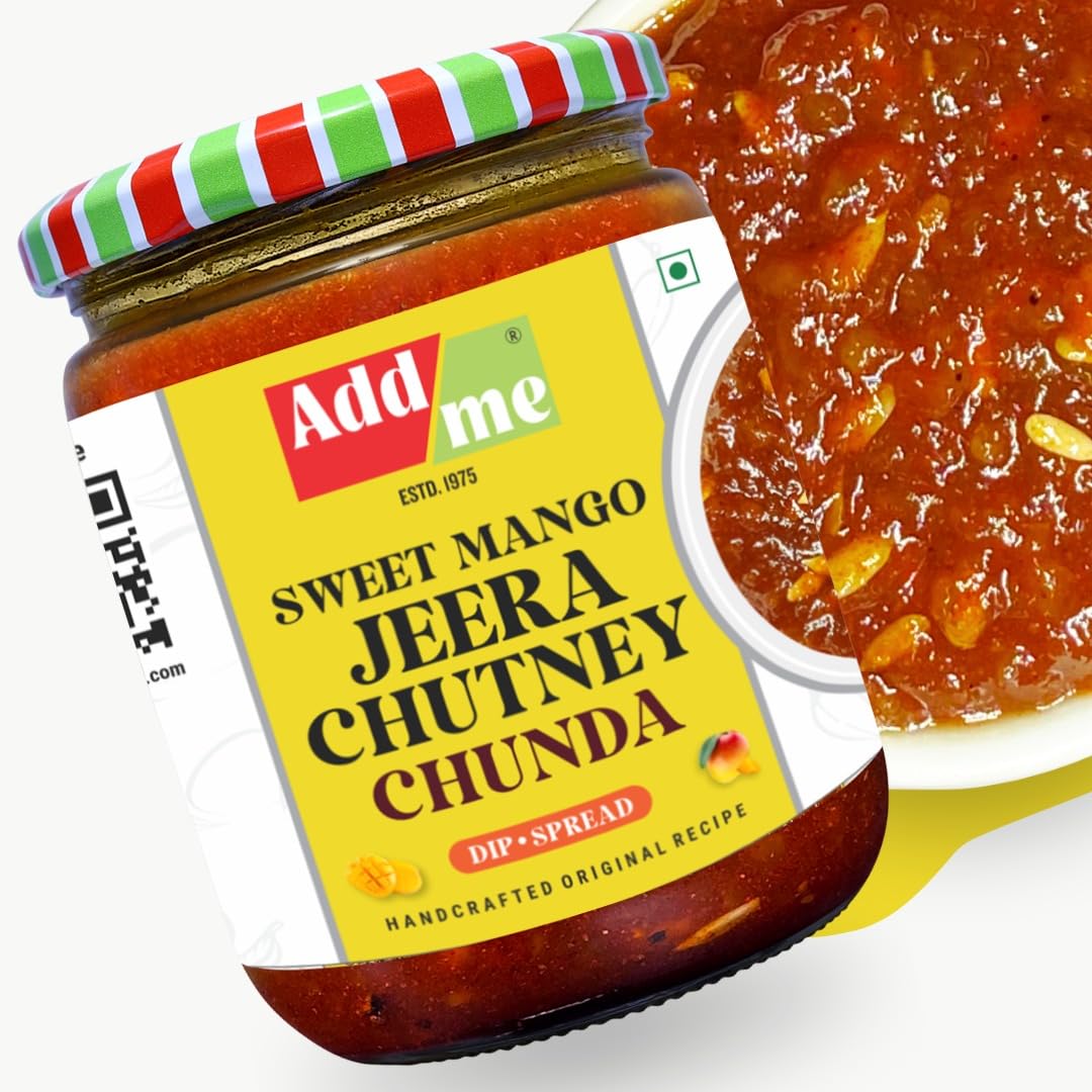 Add me Chunda Pickle Sweet Mango Chutney with jeera 600g chundo khatta meetha pickles without oil mango jam/preserve in spices indian dip and spread Glass Pack