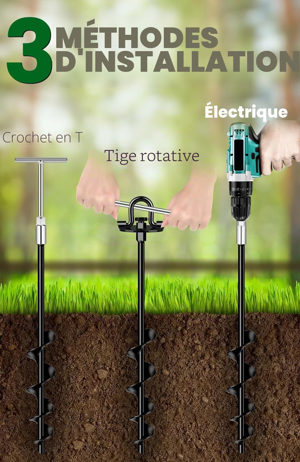 Piquets 40 cm 4 pièces avec Sangles, Double Fixation pour ancrages au Sol