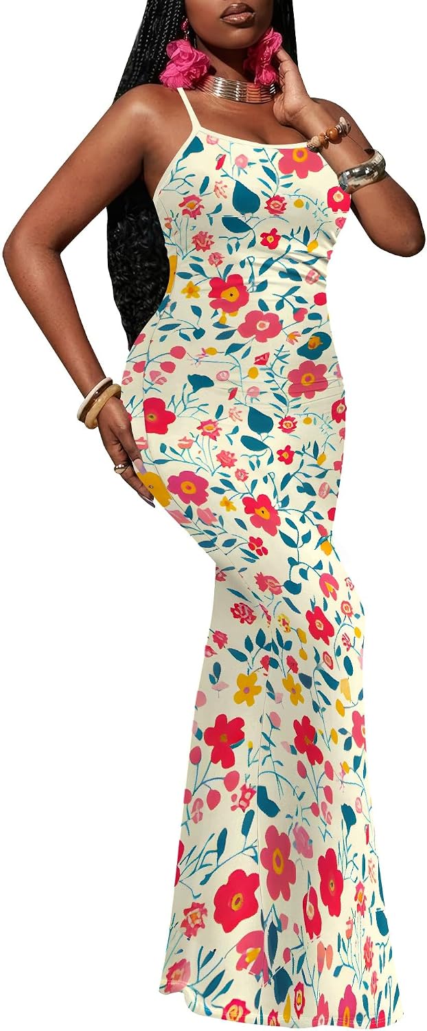 Women's Summer Boho Maxi Dress Sexy Halter Backless Boat Neck Fashion Sleeveless Beach Long Sundress XS-3XL