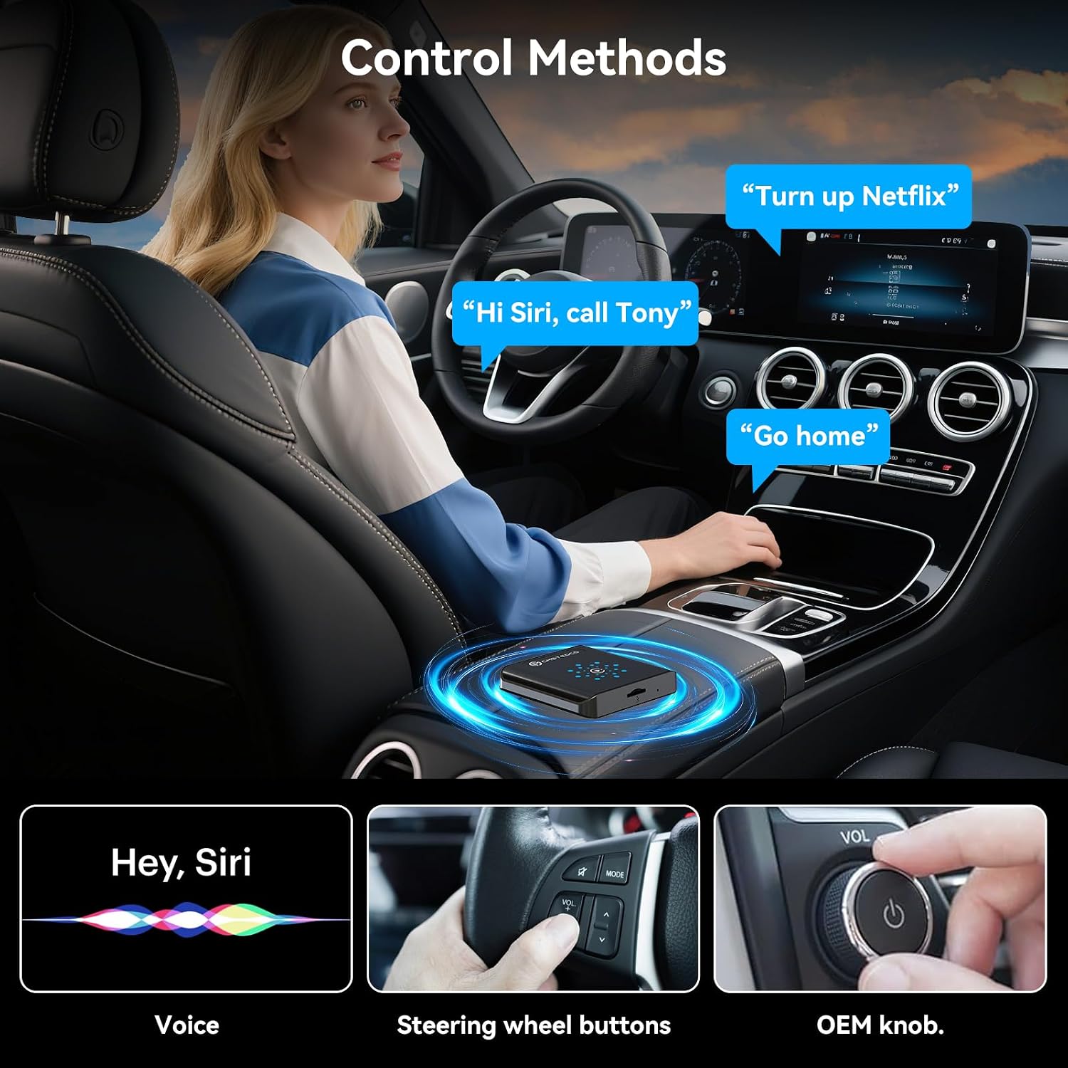 Magic CarPlay AI Box, Wireless CarPlay & Android Auto Adapter with Netflix/YouTube/TikTok, Plug & Play, Car Play Wireless Adapter Compatible with iPhone 7+/iOS 10+ & Android 11+
