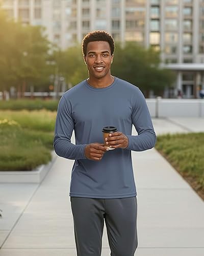 Miniatura 6 de Real Essentials Paquete de 3 y 5 Camiseta de manga larga atlética de secado rápido para hombre UPF SPF UV Sun (disponible en tallas grandes y altas)