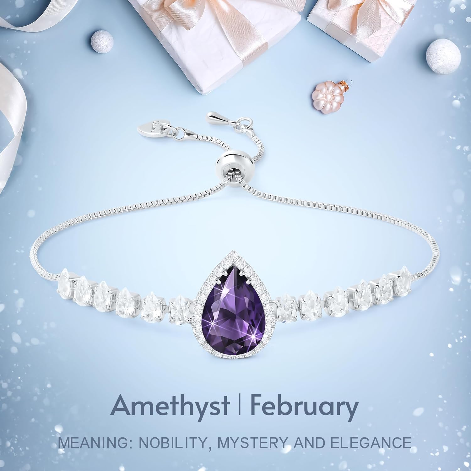 Linawe Crystal Imitation Diamond Rhinestone Charm Bracelets for Women, Gold/Silver/Rose Gold Adjustable Chain Bracelet, Teardrop Birthstone Cubic Zirconia Prom Costume Wedding Jewelry - Image 5