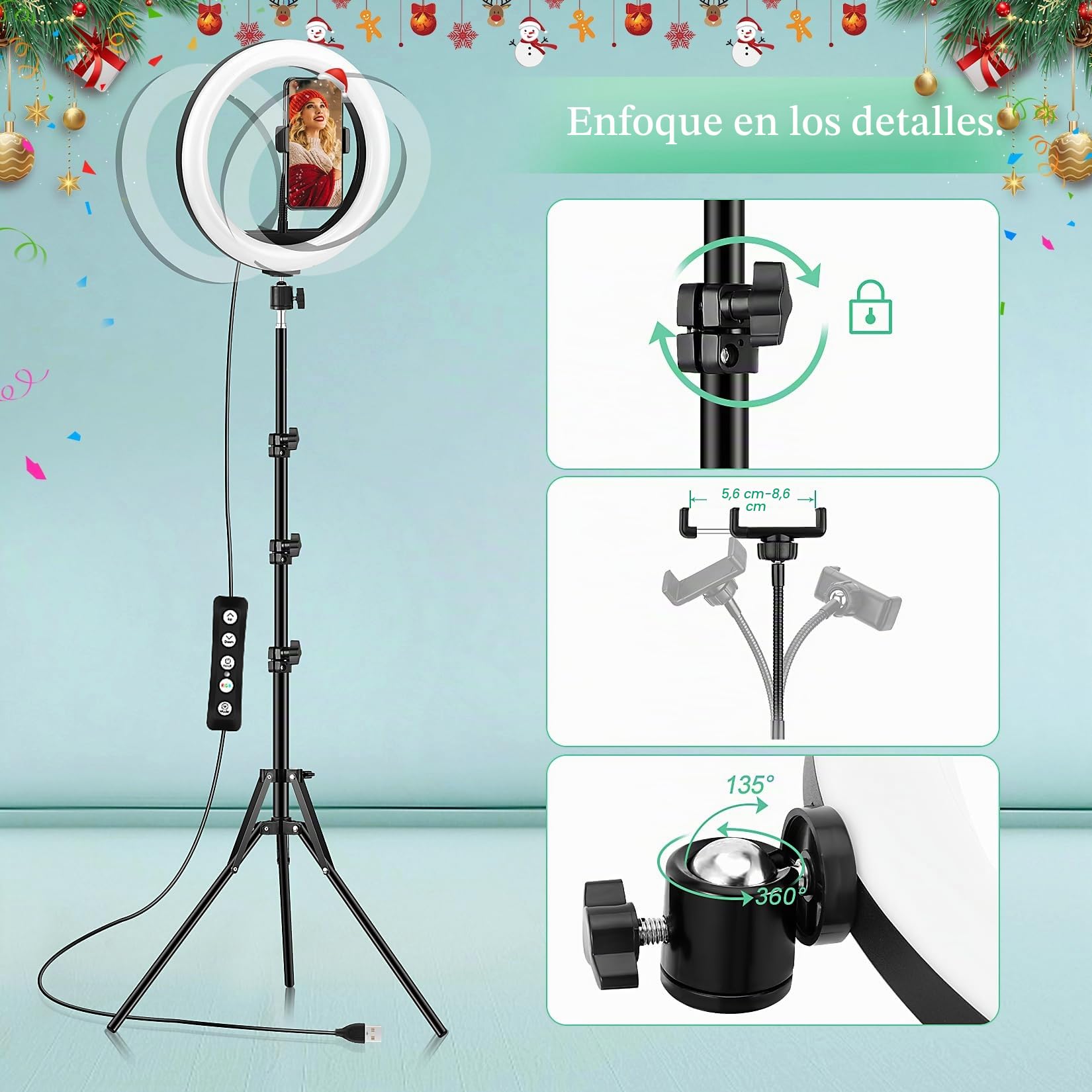 Aro de Luz LED con 2 Trípode, 10'' Anillo de Luz 15 Colores RGB, Regulable Ring Light con Soportes para Teléfono, Control Remoto Inalámbrico para Selfie, Cámara Fotografía, TikTok, Youtube Vídeo