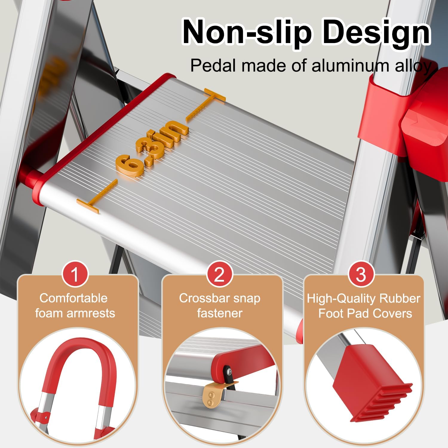 8 Step Ladder with Comfort Handrail,Folding Step Stool Heavy Duty,Protable Step Tool with Anti-Slip Widen Pedals,Safe-Lock Design,Tall Kitchen/Closet Step Ladder for Adults