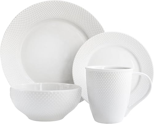 Elle Décor - Juego de vajilla redonda  Juego de vajilla de porcelana de 16 piezas con 4 platos llanos, 4 platos de ensalada, 4 cuencos y 4 tazas