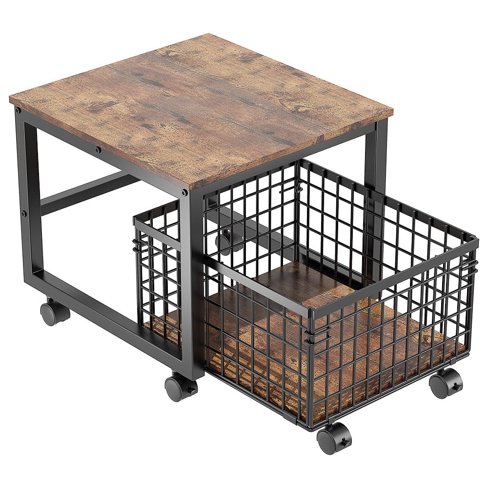 Garvee Kühlschrankständer mit Schublade und Rollen – Servierwagen, 120 kg Tragkraft, Rollwagen aus Eisen und Holz, Mobiler Aufbewahrungswagen für Küche, Wohnzimmer, Bad, Snacks, Getränke, Schwarz