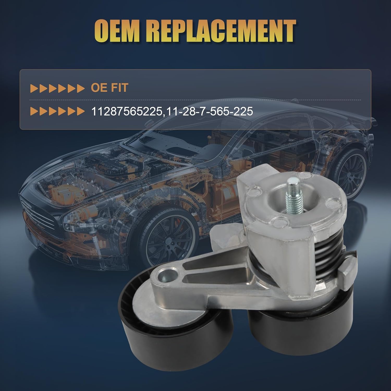 Engine Motor Belt Tensioner 11287565225 Fit for 2007-2010 E70 X5 3.0L Drive Belt Tensioner W/Pulleys-Alternator Power Steering Aftermarket Part Replace OE# 11-28-7-565-225