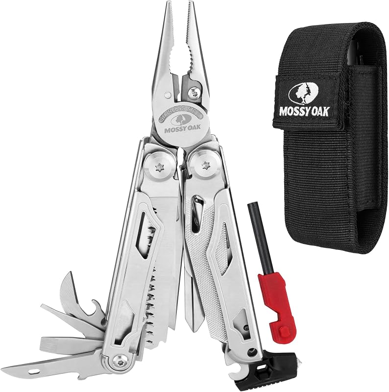 19-in-1 Multitool Pliers Stainless Steel Self-Locking | Includes Fire Starter, Window Breaker, Whistle, and Sheath for Camping, Hiking, Survival, and Outdoor Adventures