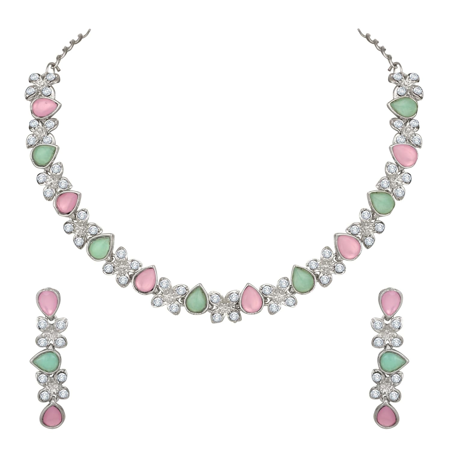 Atasi International Princess Style AD Crystals/Stones Necklace with Earrings Jewellery...