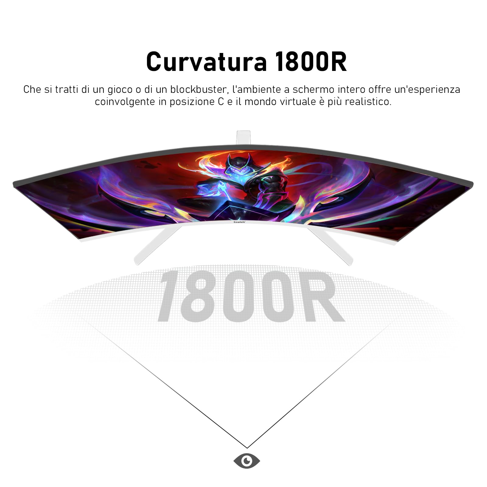 Gawfolk 27 pollici 280Hz curvo monitor per computer da gioco, 1800R，FHD 1080P, 98% sRGB, 1ms，FreeSync，178 ° grandangolo,HDMI、DisplayPort，Compatibile con il montaggio a parete 100 * 100mm - bianco