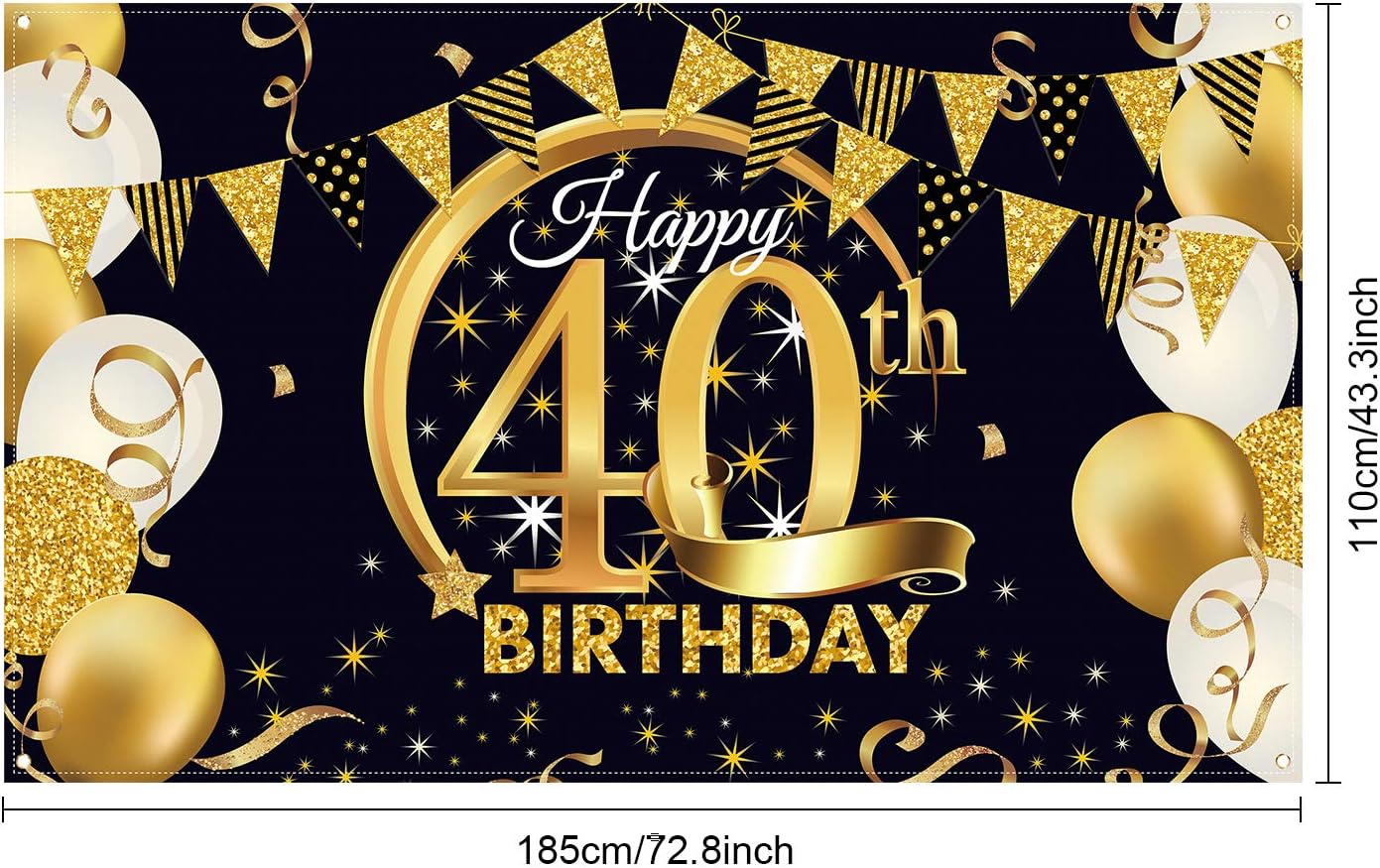 Blulu 40th Birthday Party Decoration, Extra Large Fabric Black Gold Sign Poster for 40th Anniversary Photo Booth Backdrop Background Banner, Birthday Party Supplies, 72.8 x 43.3 Inch
