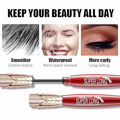 Miniatura 5 de Yanoina - Máscara de pestañas súper larga Yanquina, resistente al agua 4D y a prueba de sudor, máscara de pestañas súper larga y lujosa, de secado