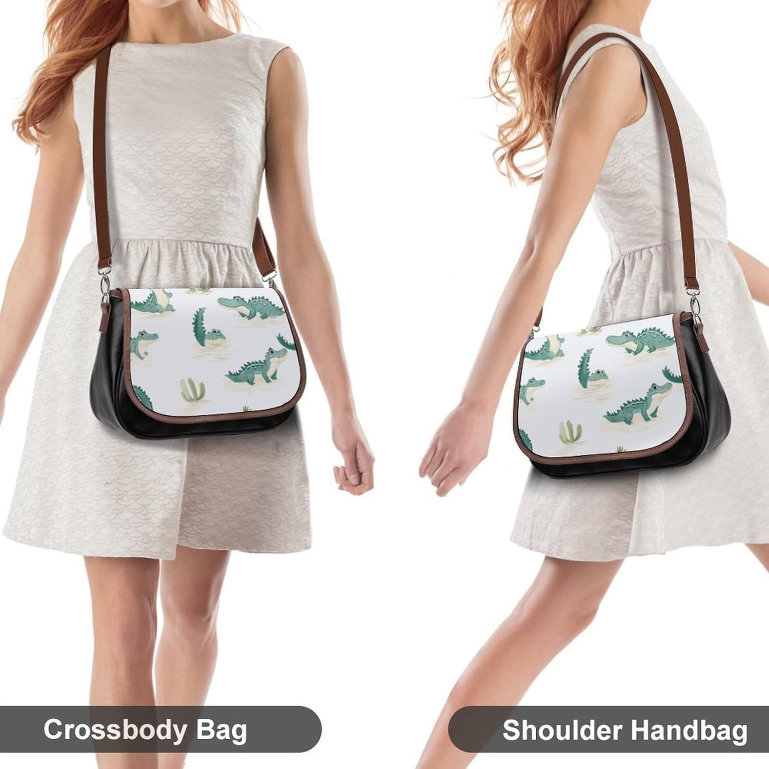 Cartoon Alligators Women Crossbody Purse Leather Messenger Bag Handbags Shoulder Strap Bags