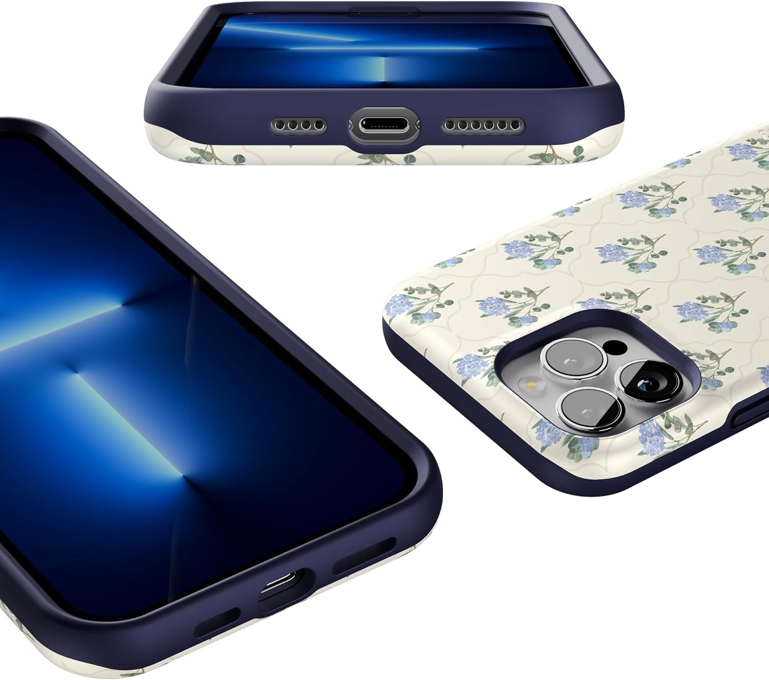 Casely iPhone 13 Pro Max Case | Vintage Garden | Blue Hydrangea | Bold Protective Design | Compatible with MagSafe