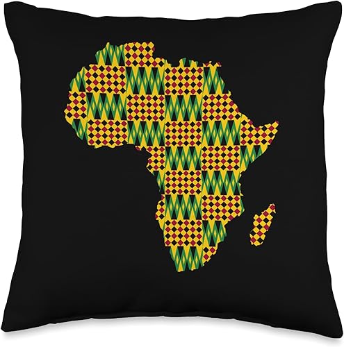 Kente African Pride Traditional Ethnic Pattern Africa Map Throw Pillow, 16x16, Multicolor