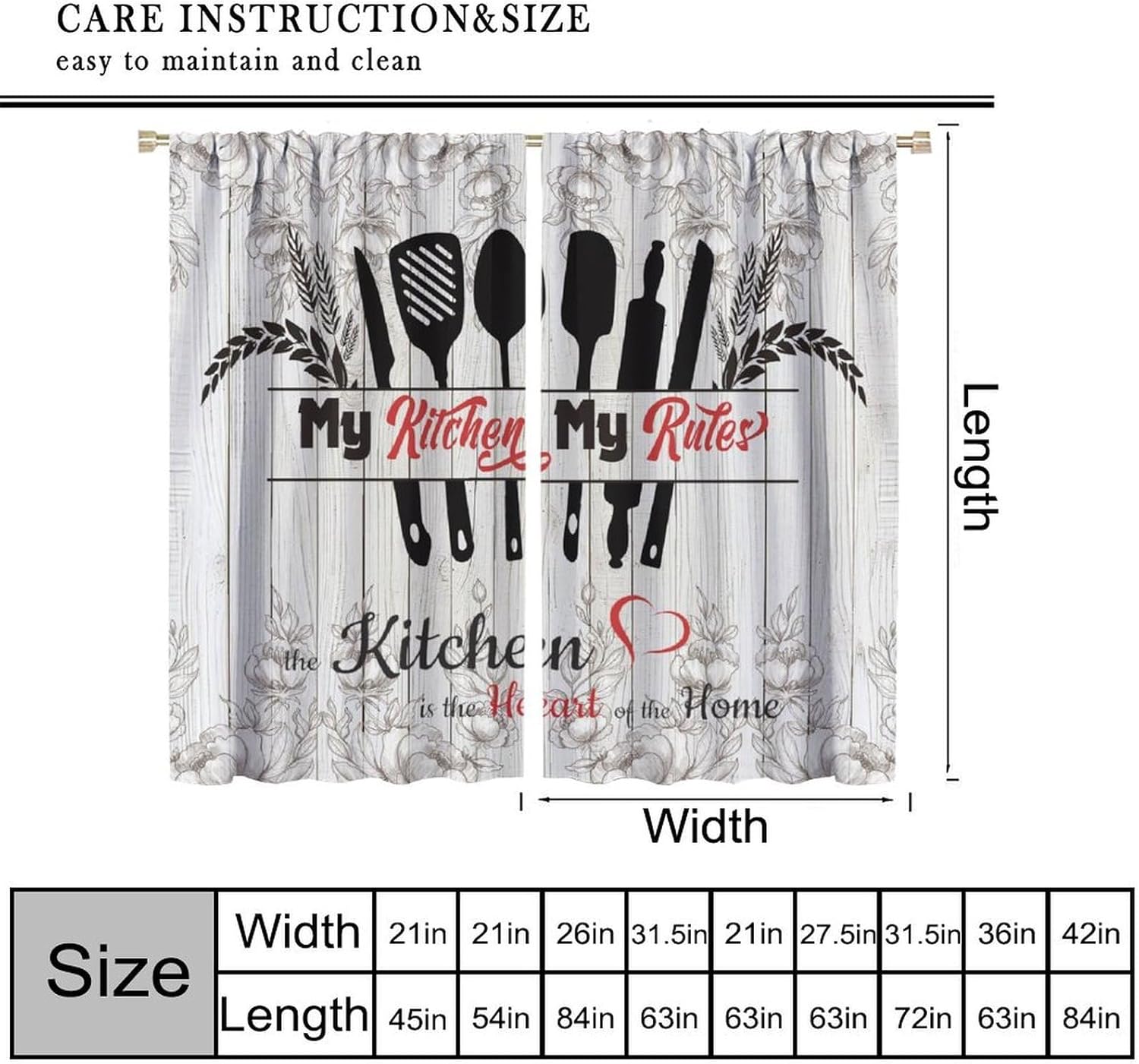 Rustic Farmhouse Kitchen Blackout Curtains Witty Black Quotes White Wood Panel Kitchen Elements Rice Grain Silhouettes Rod Pocket Window Treatments for Bedroom Living Dining Office Cafe 42"W X 45"L