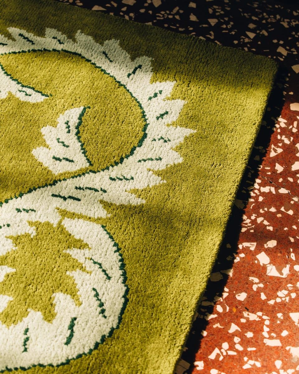 Hand Tufted Wool Area Rug – Climbing Vine Collection – Luxury Designer Border Rug in Rust, Lilac & Olive – Soft Thick Pile Handmade Rug for Living Room, Bedroom & Home Decor (OLIVE, 8X10 FEET)