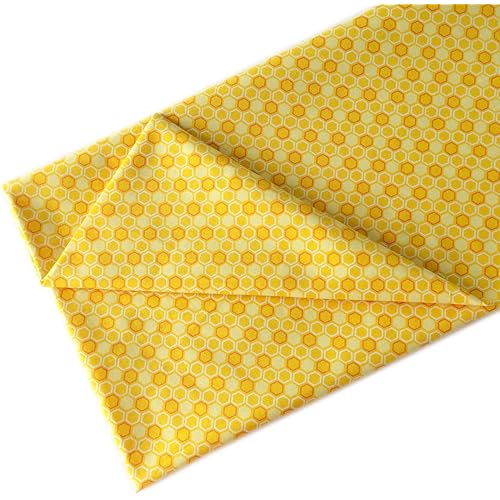Cotton Fabric Bee Honeycomb Design by The Yard for Sewing DIY Crafting Fashion Design Full Width cuttable 36 x 43inches (91x109cm) color003